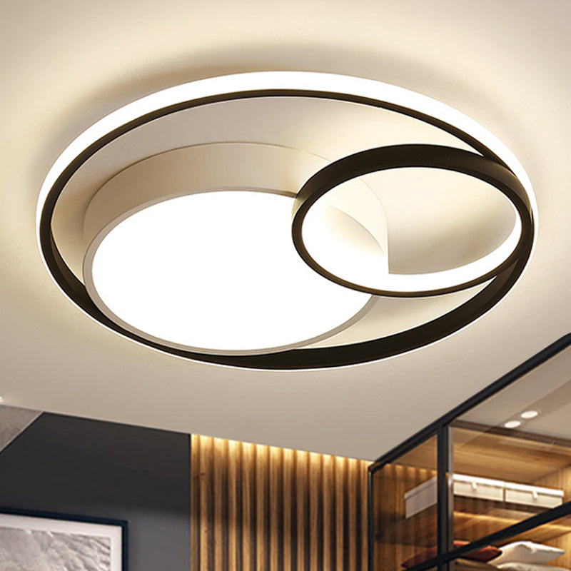 Contemporary Metal LED Flush Mount Ceiling Lamp - White/Black, 16"/19"/23.5" Wide