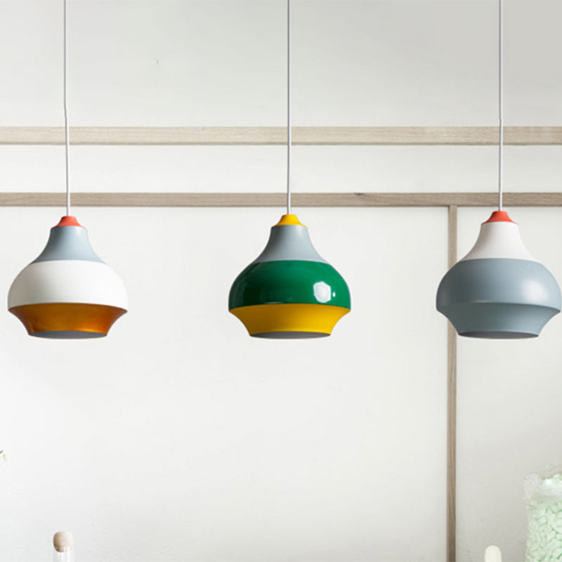 Modern Metal Pendant Light For Bedroom - Urn Hanging Design In Grey/White/Green