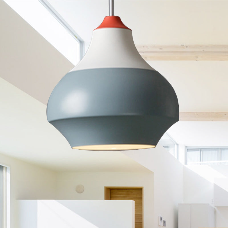 Modern Metal Pendant Light For Bedroom - Urn Hanging Design In Grey/White/Green Grey