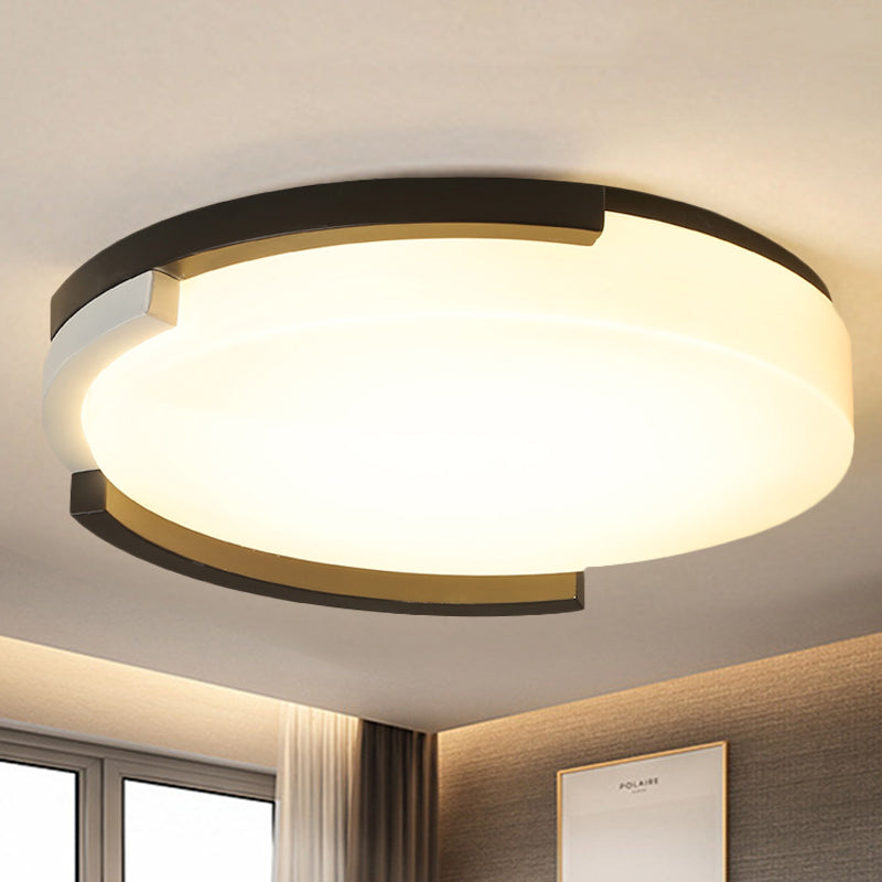 Simple Metal LED Flush Ceiling Light with Acrylic Diffuser in Black/White, 16.5"/20.5" Wide - White/Warm Light
