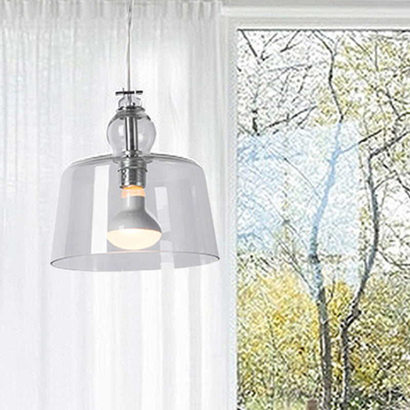 Contemporary Chrome Pendant Light With Clear Glass Shade - Modern Hanging Lamp Fixture