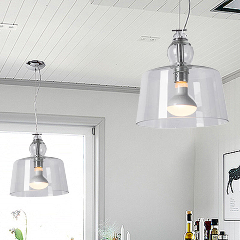 Contemporary Chrome Pendant Light With Clear Glass Shade - Modern Hanging Lamp Fixture