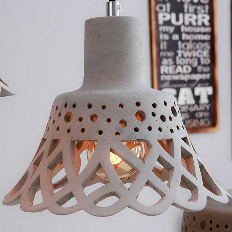 Nordic Style Etched Pendant Lighting: Concrete 1-Light Grey/White/Yellow with Geometric/Bell/Flared Shade