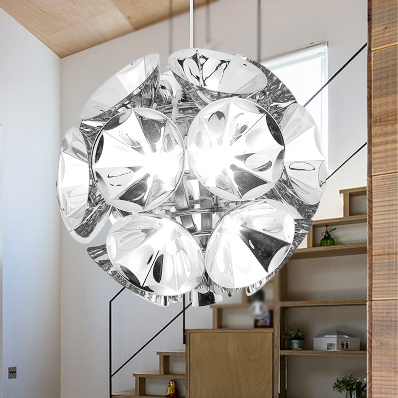 Modern Ball Pendant Light in Chrome/Gold with LED, White/Warm, 7"/11" Dia