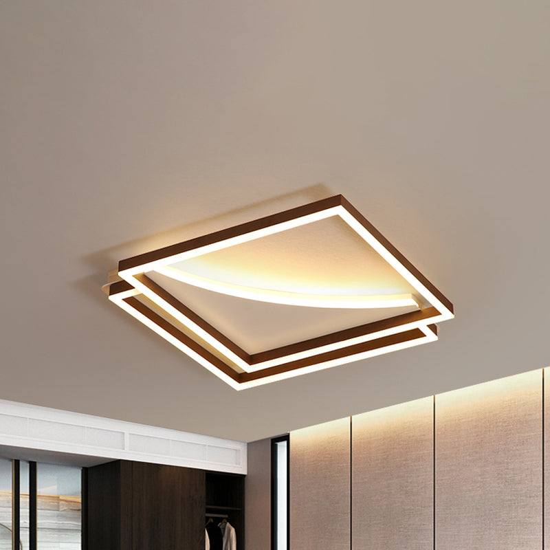 Modern Acrylic LED Ceiling Light in Coffee Brown, Flush Mount Lamp with Overlapping Design, Warm/White Light, Multiple Sizes Available