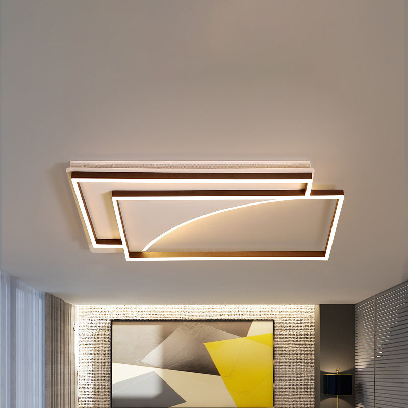 Modern Acrylic LED Ceiling Light in Coffee Brown, Flush Mount Lamp with Overlapping Design, Warm/White Light, Multiple Sizes Available