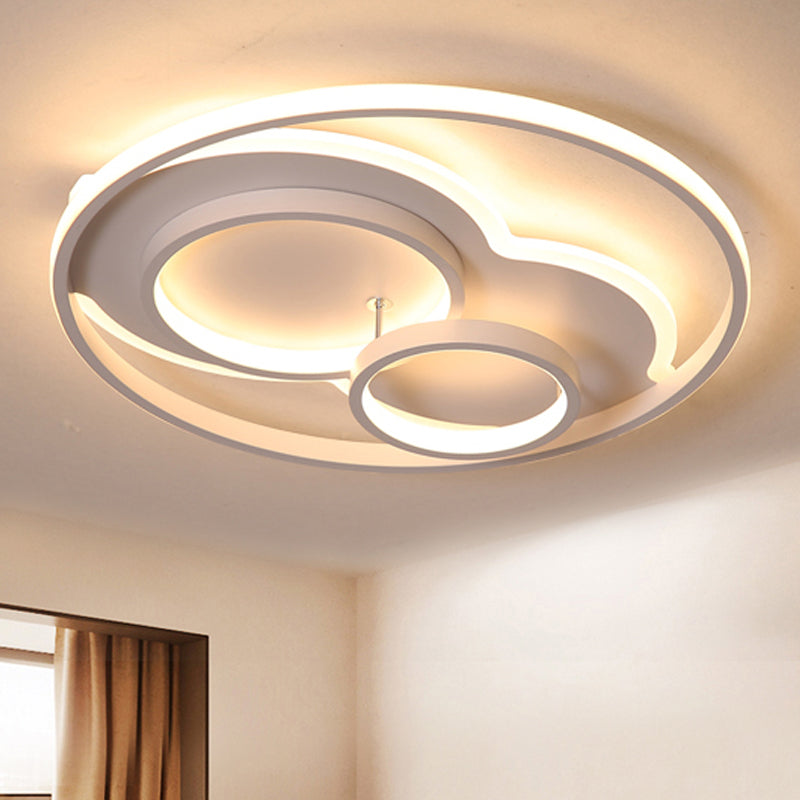 Modern LED Metal Flush Mount Ceiling Lamp in Black/White, 16"/19.5"/23.5" Wide, White/Warm Lighting
