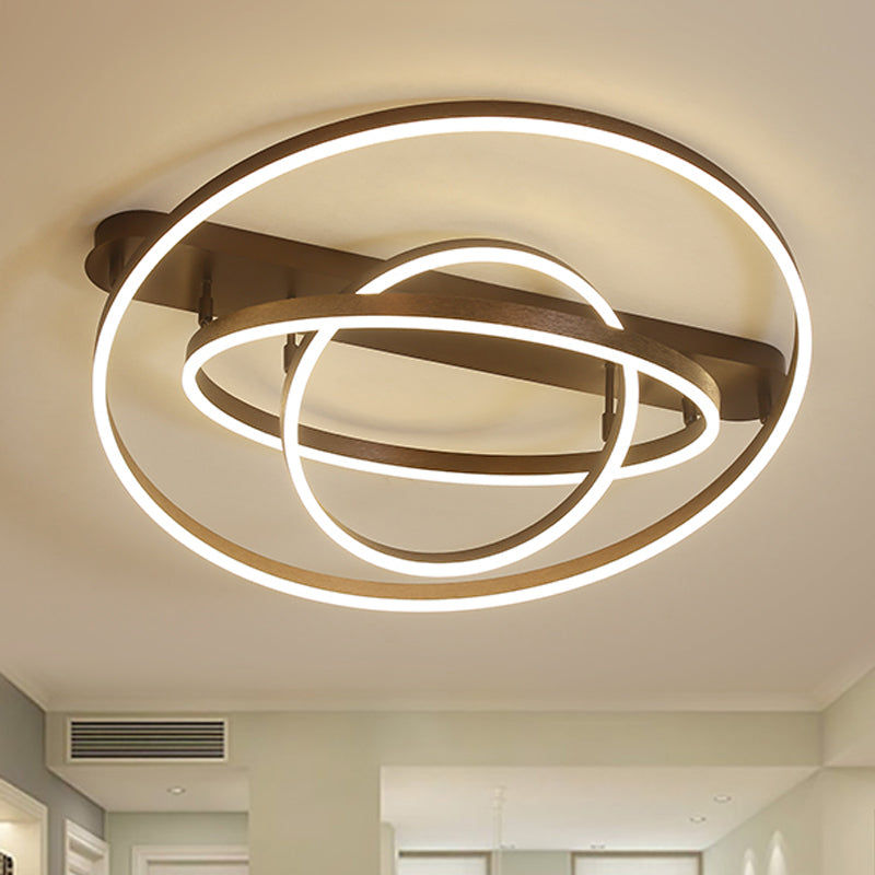 Contemporary Multi Circle Metal Flush Mount Lamp With 1/2/3 Heads, White/Warm Light