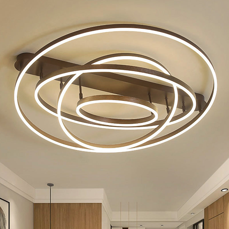 Contemporary Multi Circle Metal Flush Mount Lamp With 1/2/3 Heads, White/Warm Light