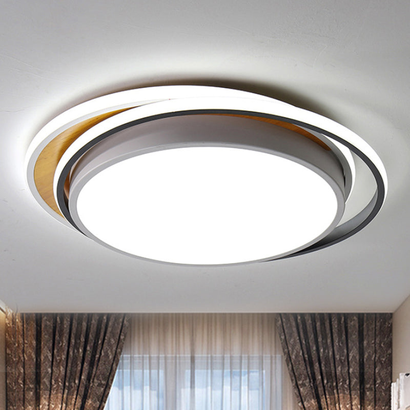 Modern Metal Led Flush Mount Ceiling Light In Black/White - White/Warm 19/23 Wide White / 19 Warm