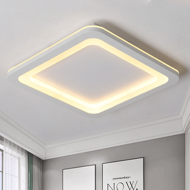 Simple Metal LED White Ceiling Light Fixture in Square Flush Design, 10"/14.5"/19" Wide, with White/Warm Light