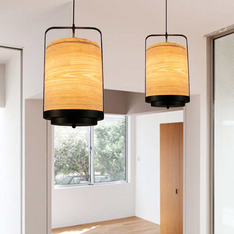 Modern Cylindrical Pendant Lamp 1 Light - Fabric, White/Red/Green - Dining Room Hanging Fixture