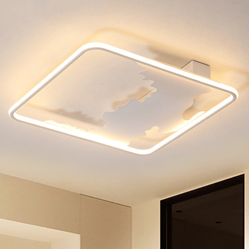 Art Deco Metal LED Square Flush Mount Lighting in White/Warm Light, Various Width Options
