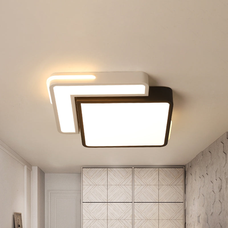Plafonnier LED moderne noir et blanc avec abat-jour en acrylique - Plafonnier carré/rectangulaire en lumière blanche/chaude - 20,5"/39" L