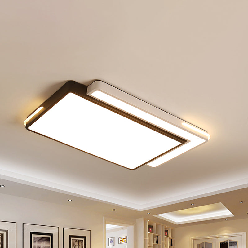 Plafonnier LED moderne noir et blanc avec abat-jour en acrylique - Plafonnier carré/rectangulaire en lumière blanche/chaude - 20,5"/39" L