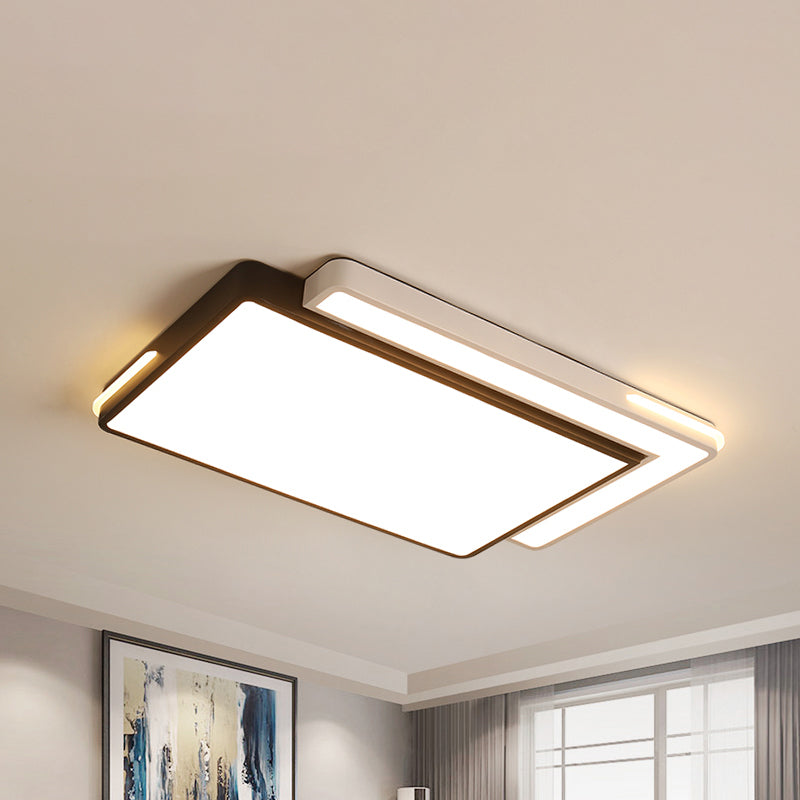 Plafonnier LED moderne noir et blanc avec abat-jour en acrylique - Plafonnier carré/rectangulaire en lumière blanche/chaude - 20,5"/39" L