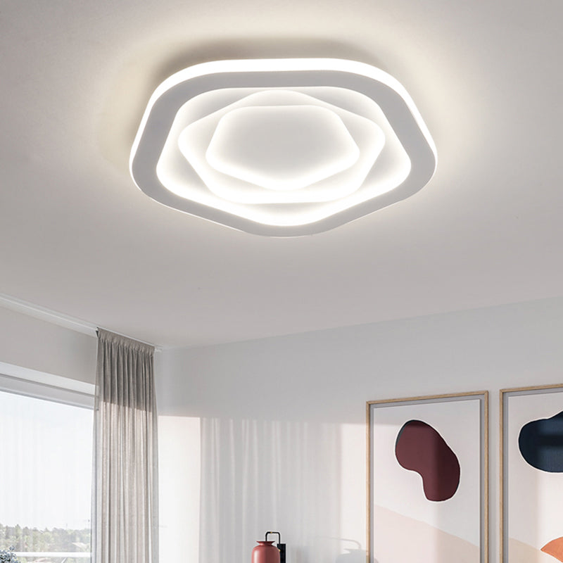 Pentagonal Flush Mount Led Ceiling Light In White Acrylic Minimalistic Bedroom Lighting
