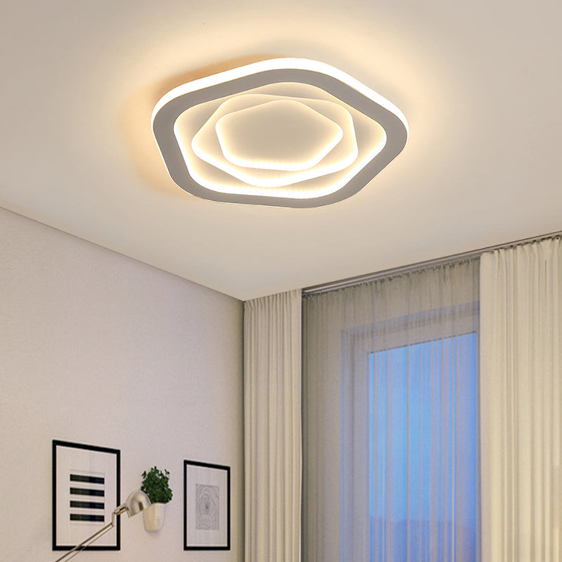 Pentagonal Flush Mount Led Ceiling Light In White Acrylic Minimalistic Bedroom Lighting