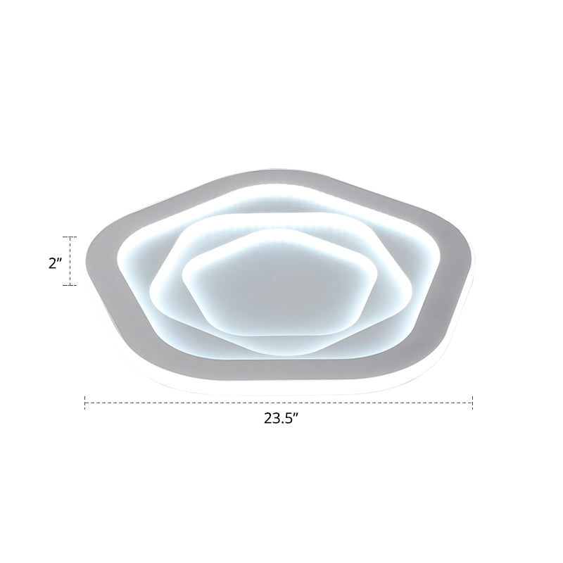 Pentagonal Flush Mount Led Ceiling Light In White Acrylic Minimalistic Bedroom Lighting / 23.5