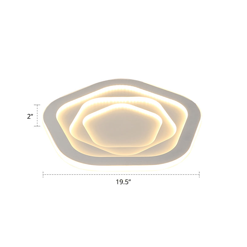 Pentagonal Flush Mount Led Ceiling Light In White Acrylic Minimalistic Bedroom Lighting / 19.5 Warm