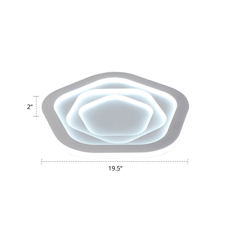 Pentagonal Flush Mount Led Ceiling Light In White Acrylic Minimalistic Bedroom Lighting / 19.5