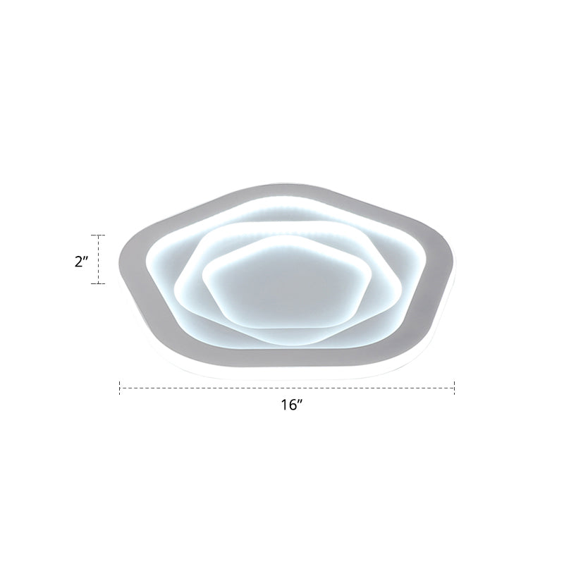 Pentagonal Flush Mount Led Ceiling Light In White Acrylic Minimalistic Bedroom Lighting / 16