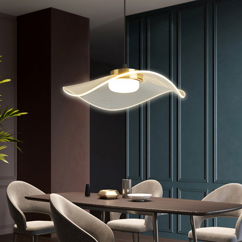 Sleek LED Pendulum Light: Ruffled Design, Clear Acrylic, Ideal for Dining Room