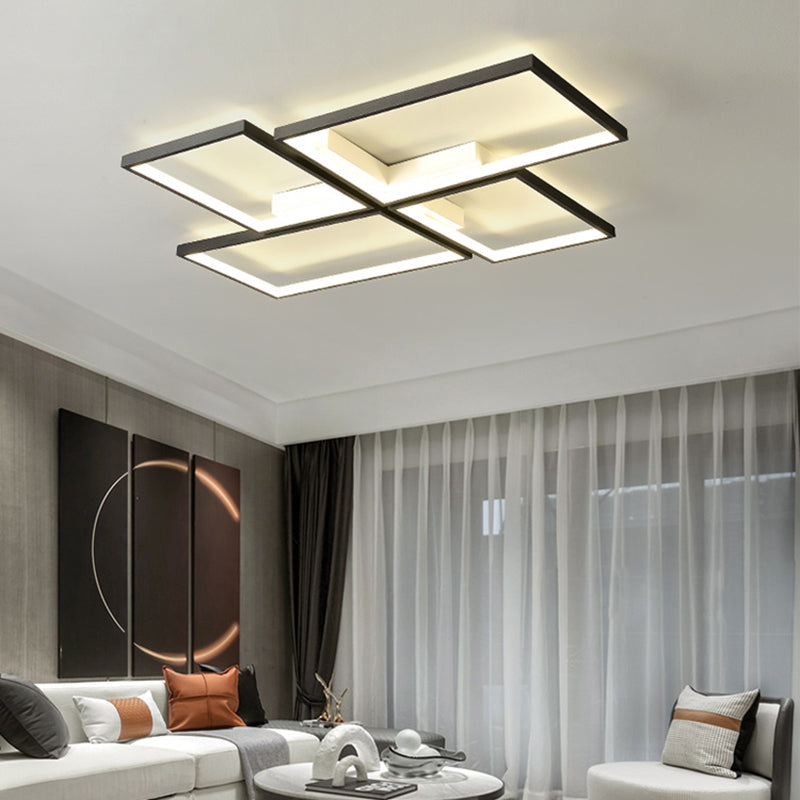 Black Minimalistic Metal LED Ceiling Lamp for Living Room - Pinwheel-like Flush Mount Light Fixture
