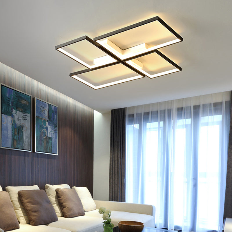 Black Minimalistic Metal LED Ceiling Lamp for Living Room - Pinwheel-like Flush Mount Light Fixture