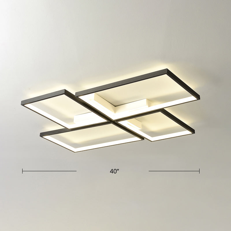 Black Minimalistic Metal LED Ceiling Lamp for Living Room - Pinwheel-like Flush Mount Light Fixture