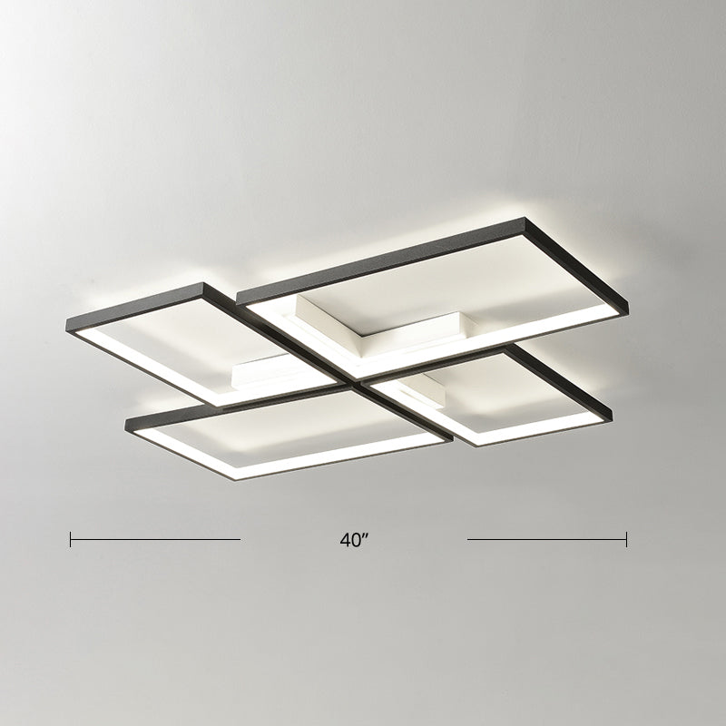 Black Minimalistic Metal LED Ceiling Lamp for Living Room - Pinwheel-like Flush Mount Light Fixture