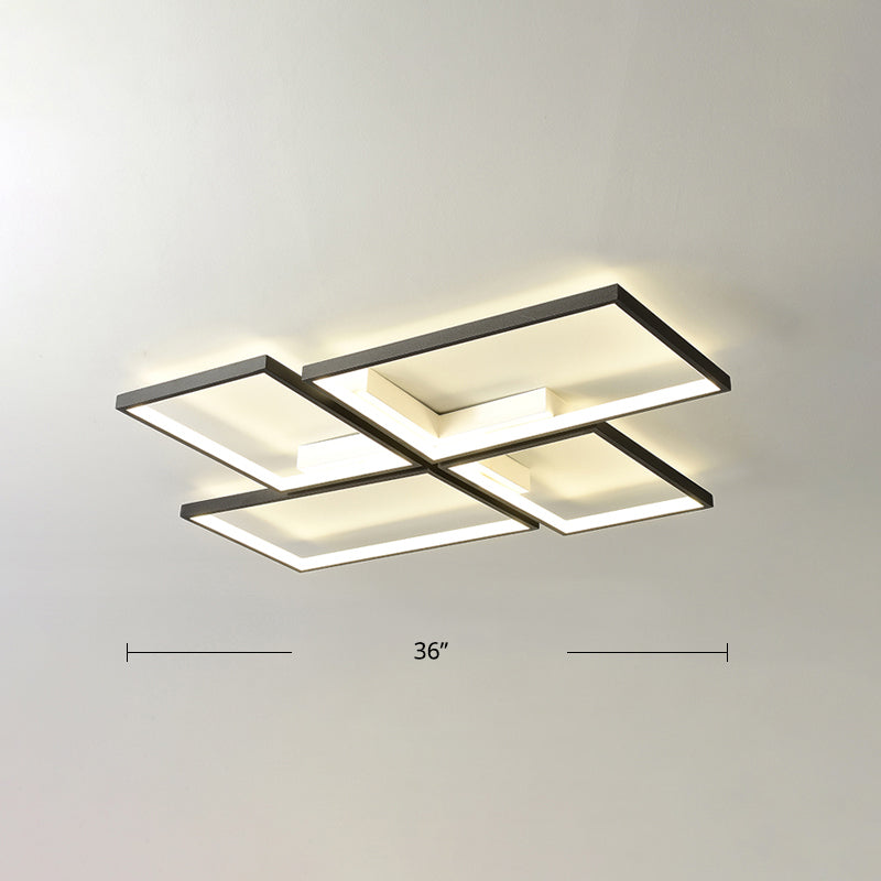 Black Minimalistic Metal LED Ceiling Lamp for Living Room - Pinwheel-like Flush Mount Light Fixture