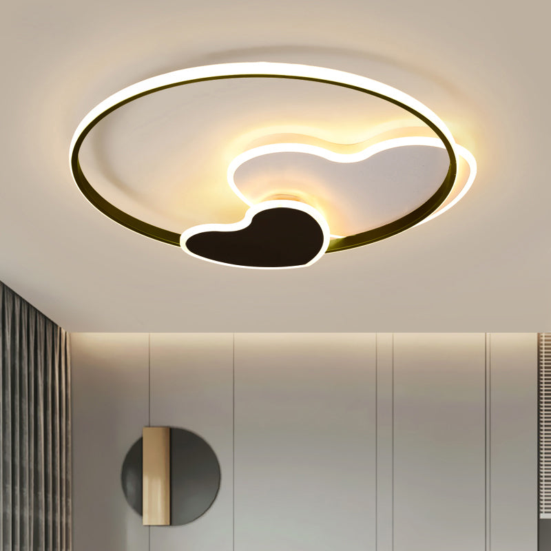 Heart-shaped LED Ceiling Light with Black & White Acrylic and Metal Rim
