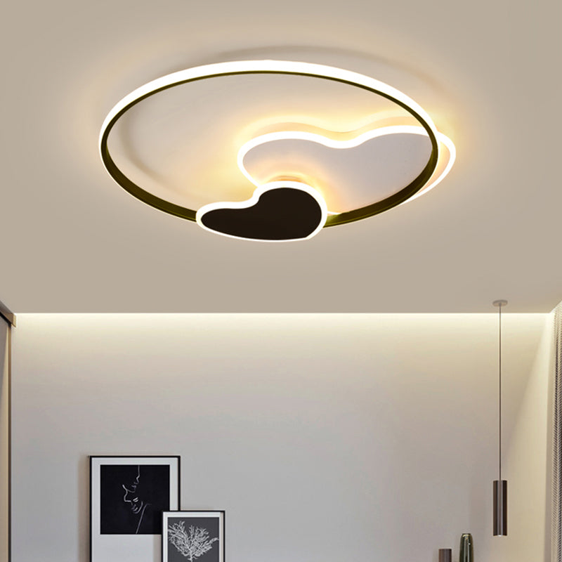 Heart-shaped LED Ceiling Light with Black & White Acrylic and Metal Rim