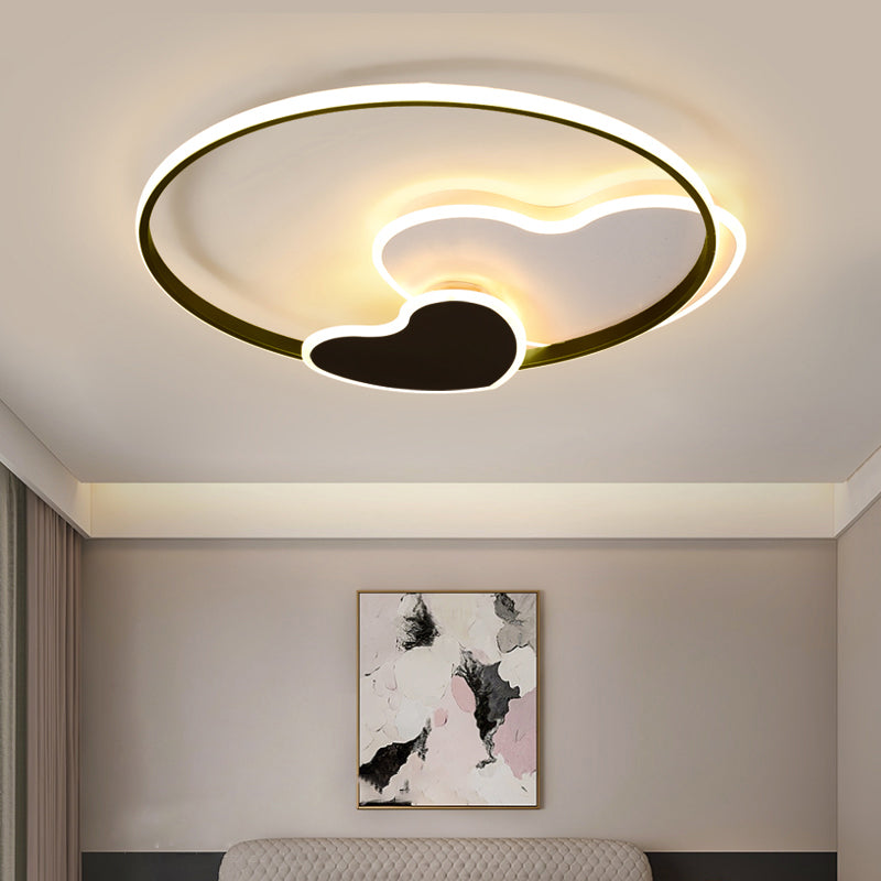 Heart-shaped LED Ceiling Light with Black & White Acrylic and Metal Rim