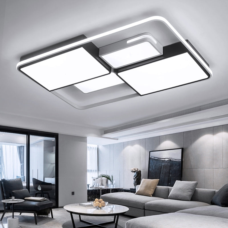Contemporary Acrylic LED Ceiling Light for Living Room in Black-White