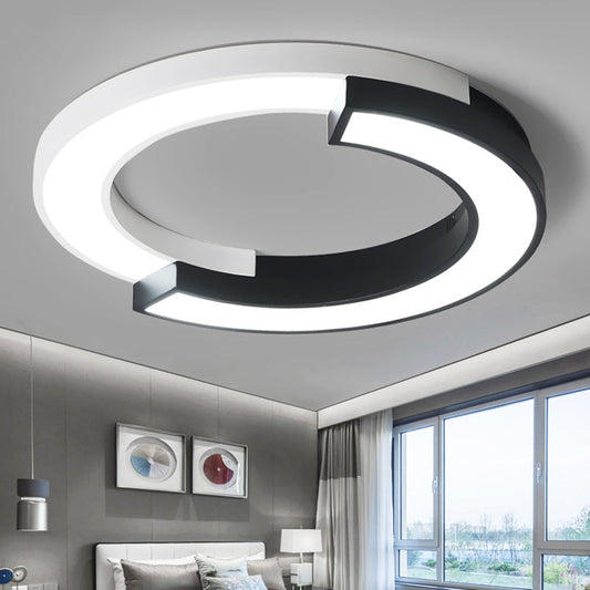 LED Circle Flush Light Nordic Metal Ceiling Fixture for Bedroom - Black & White