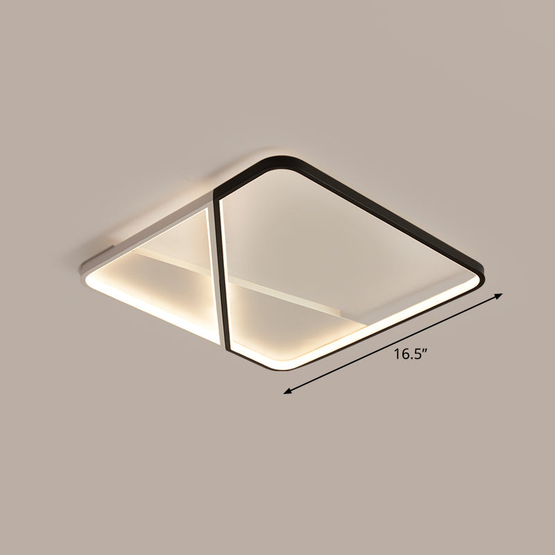 LED Metal Square Flush Mount Ceiling Lamp for Bedroom - Simple Black-White Style