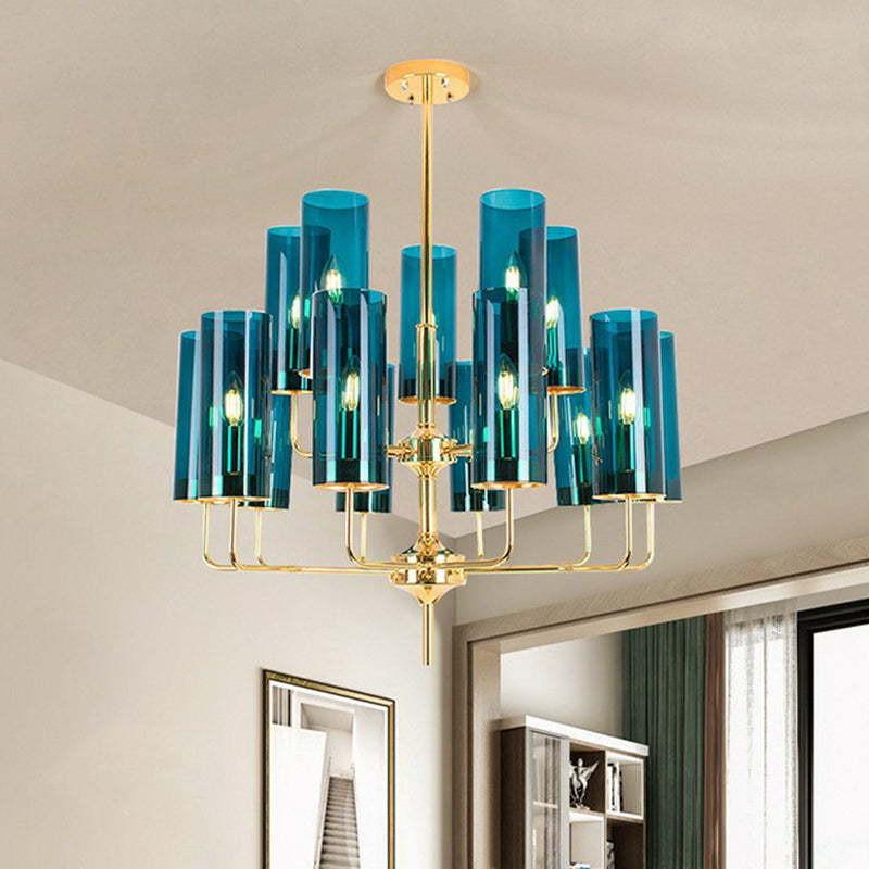 Postmodern Glass Brass Finish Chandelier for Living Room