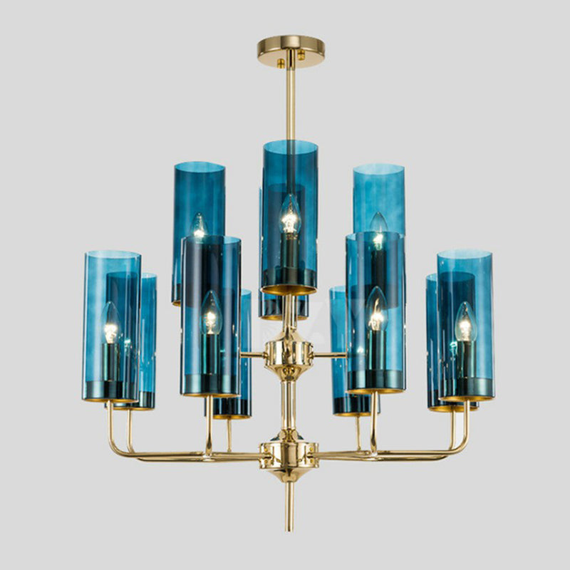 Postmodern Glass Brass Finish Chandelier for Living Room