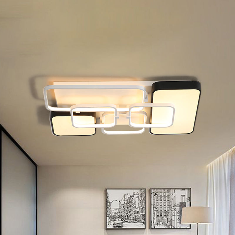 Rectangular Modernist Style LED Flush Mount Lamp - 18"/21.5" Acrylic Wide - Black, Warm/White Light for Living Room