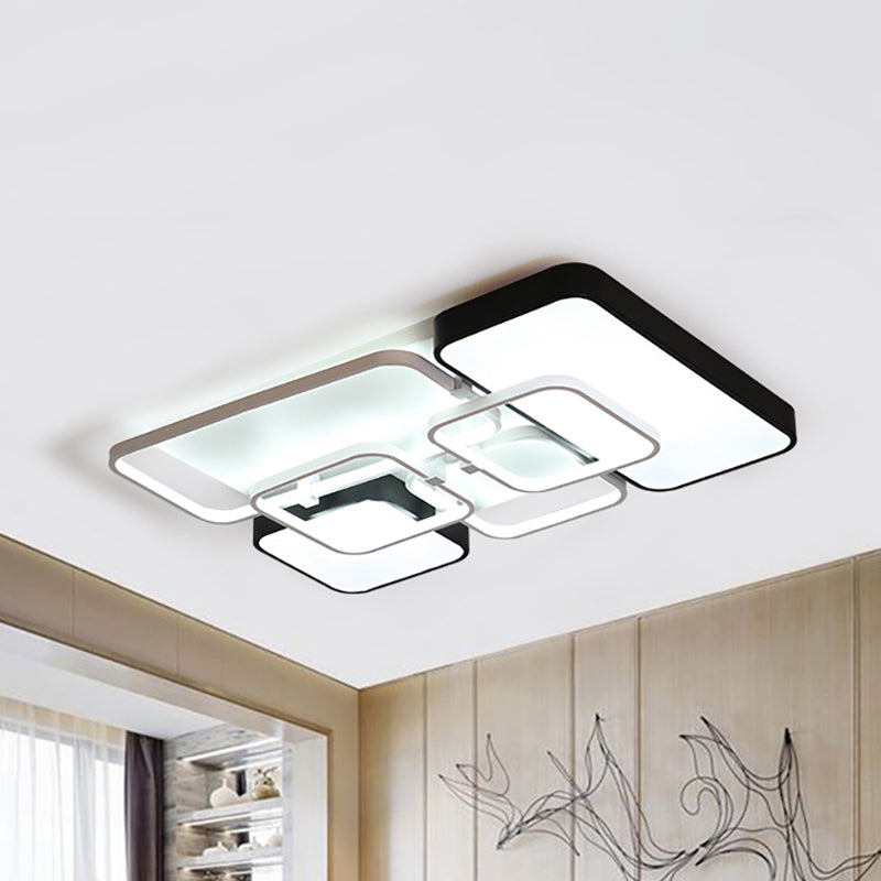 Rectangular Modernist Style LED Flush Mount Lamp - 18"/21.5" Acrylic Wide - Black, Warm/White Light for Living Room
