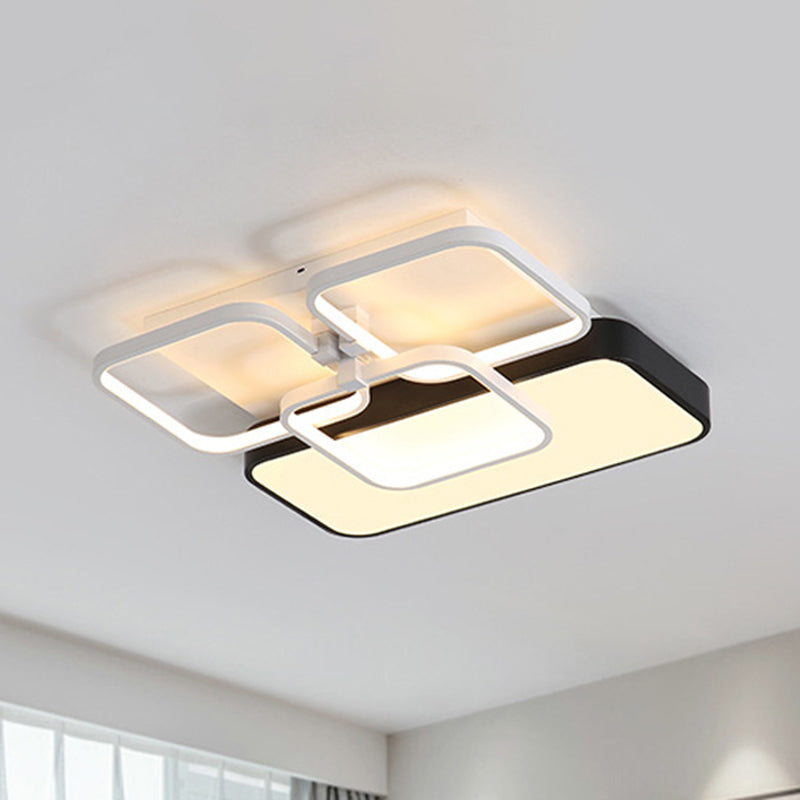Rectangular Modernist Style Led Flush Mount Lamp - 18/21.5 Acrylic Wide Black Warm/White Light For