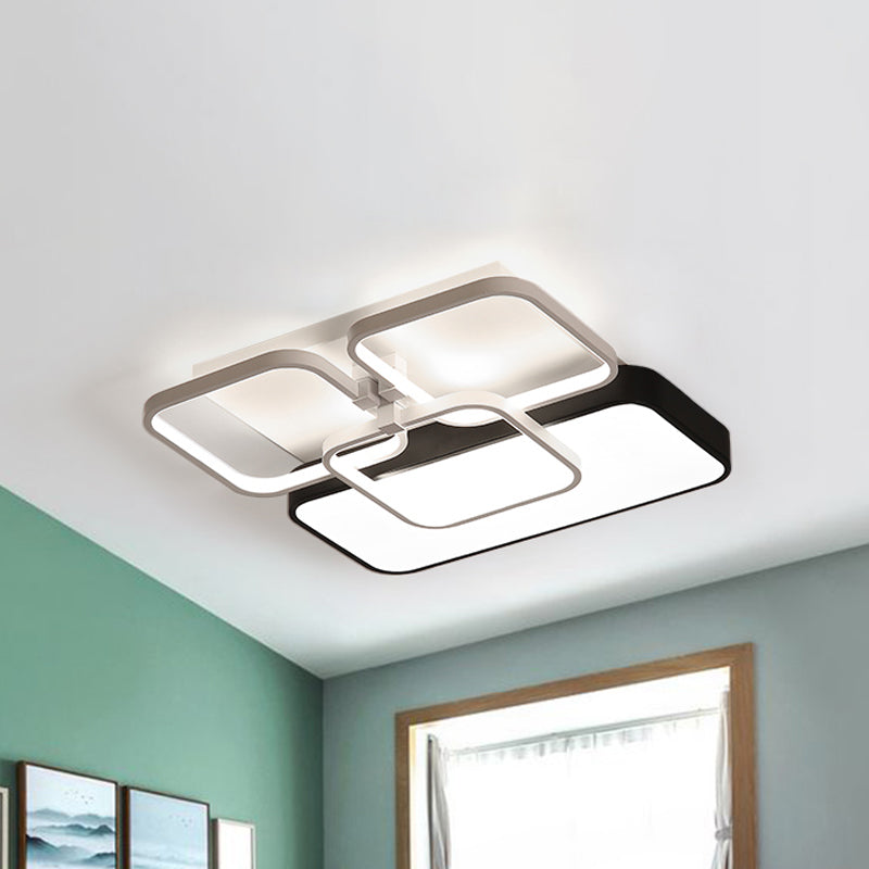 Rectangular Modernist Style LED Flush Mount Lamp - 18"/21.5" Acrylic Wide - Black, Warm/White Light for Living Room