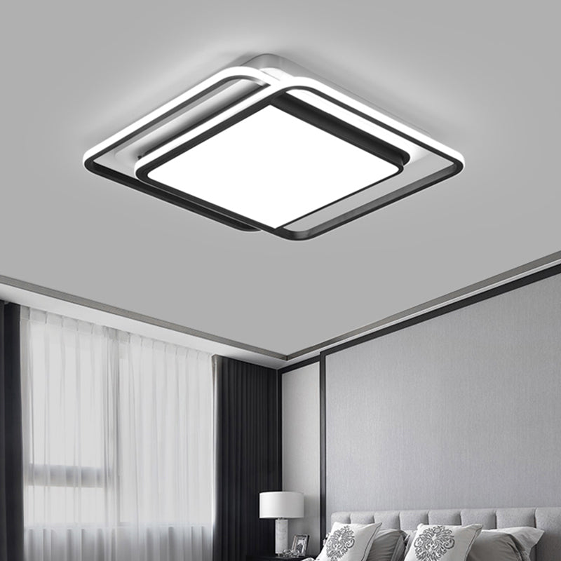 Modern Black Aluminum LED Bedroom Flushmount Ceiling Light - Square Shape