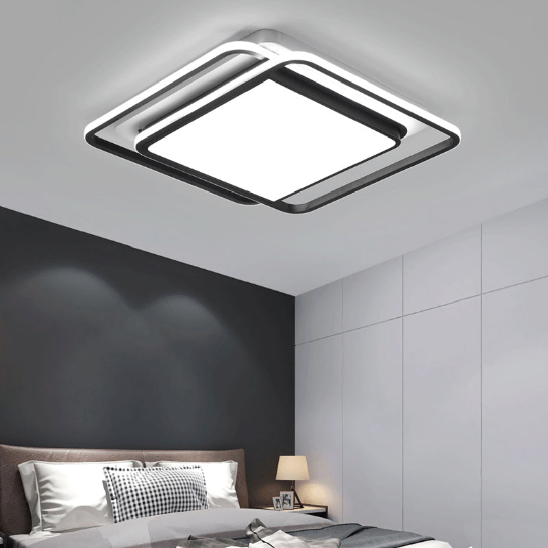 Modern Black Aluminum LED Bedroom Flushmount Ceiling Light - Square Shape