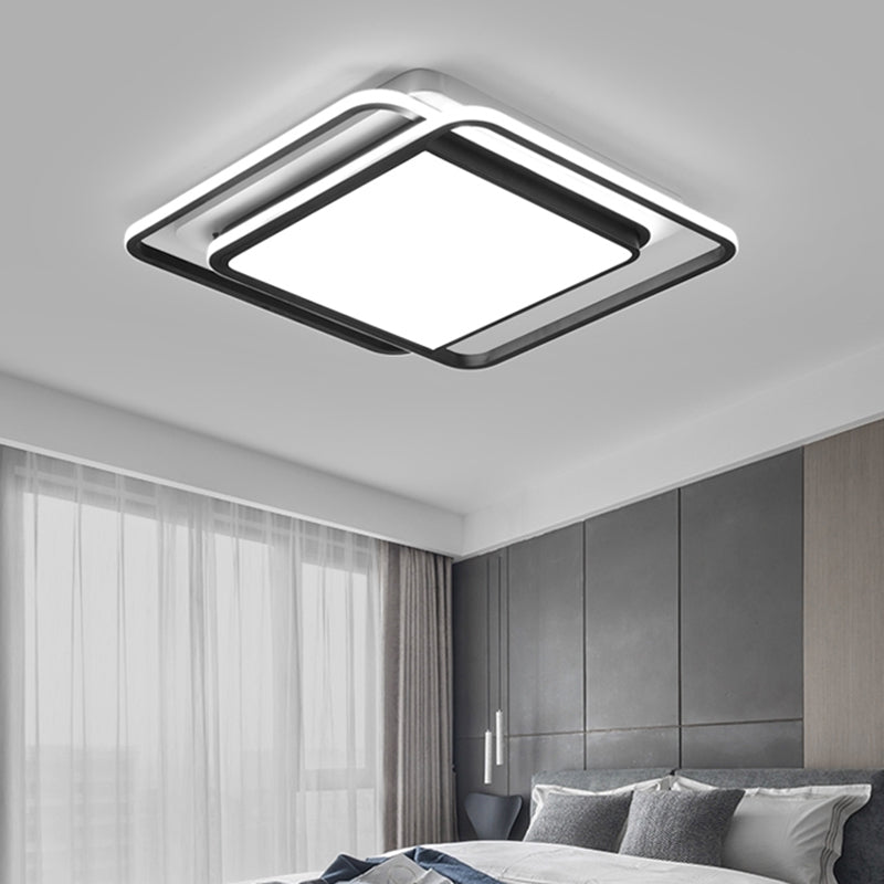 Modern Black Aluminum LED Bedroom Flushmount Ceiling Light - Square Shape