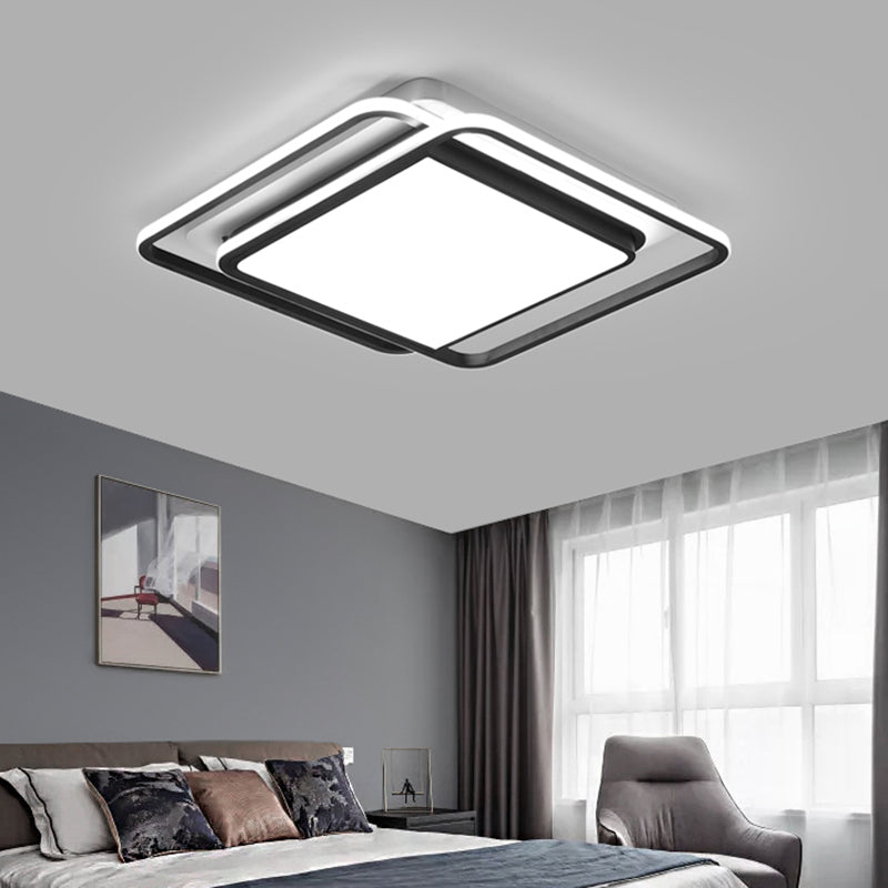 Modern Black Aluminum LED Bedroom Flushmount Ceiling Light - Square Shape