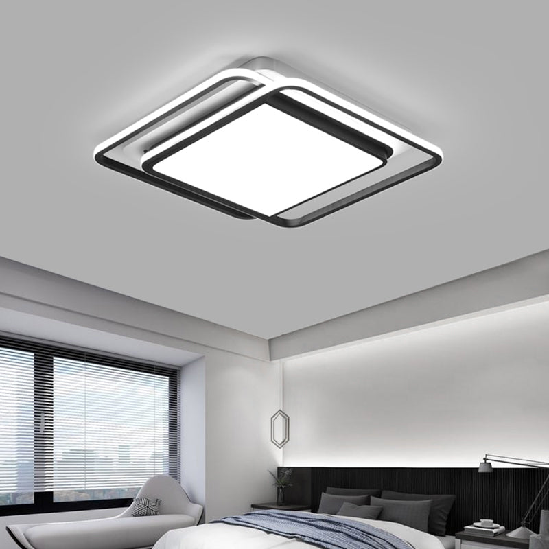 Modern Black Aluminum LED Bedroom Flushmount Ceiling Light - Square Shape