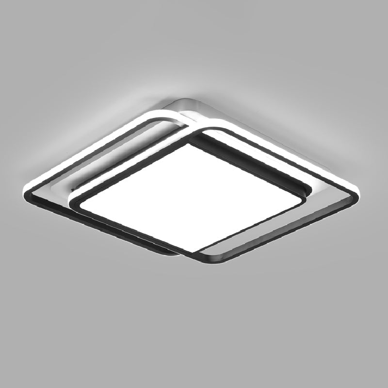 Modern Black Aluminum LED Bedroom Flushmount Ceiling Light - Square Shape